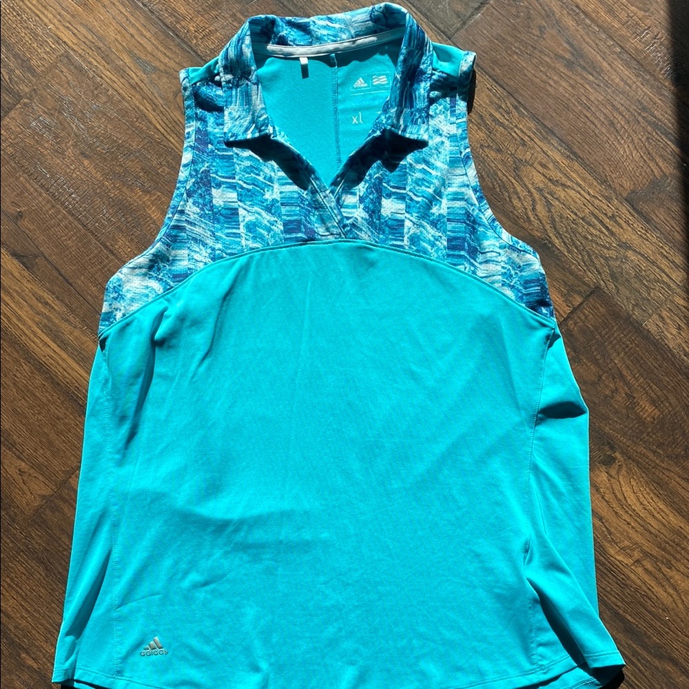 Adidas Blue Climacool Golf Polo Tank Top with Patterned Collar